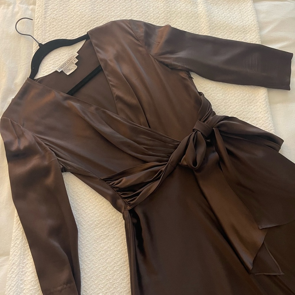 Maggy London Brown Silk Wrap Dress